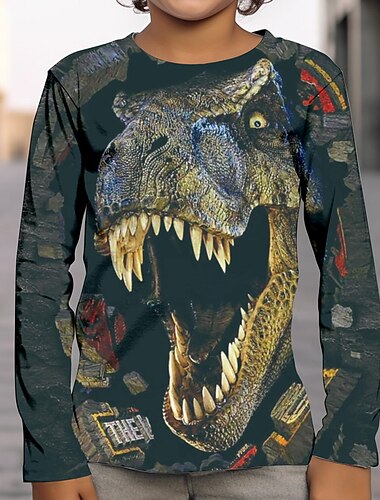 男の子 3D グラフィック 動物 恐竜 Tシャツ Ｔシャツ 長袖 3Dプリント 夏 春 秋 スポーツ ファッション ストリートファッション 子供 3〜12年 アウトドア カジュアル 日常 レギュラー