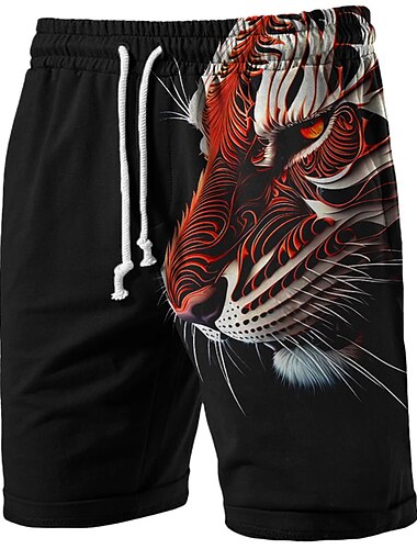  Hombre Animal Tigre Estampados Pantalones cortos de sudor Pantalones cortos de playa Pantalones cortos de felpa Media cintura Casual Ropa Deportiva Diario Festivos Ropa de calle Correa Cintura