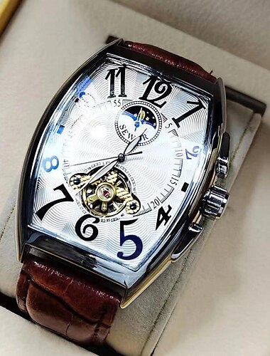  Herren mechanische Uhr Luxus Großes Zifferblatt Mode Business Hohl Skelett Automatik Selbstaufzug Wasserdicht Lederuhr