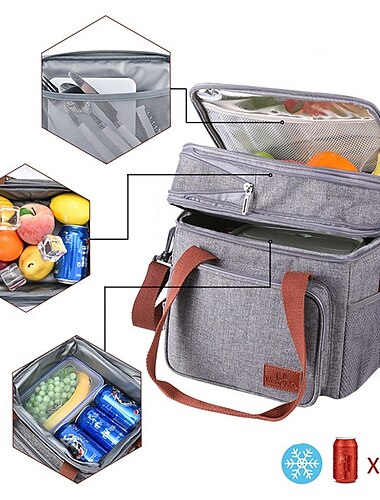  lunchbox, 14l geïsoleerde lunchtas, uitbreidbare dubbeldeks koeltas, lichtgewicht lekvrije draagtas met zijvak voor zakdoekjes, pak voor mannen en vrouwen