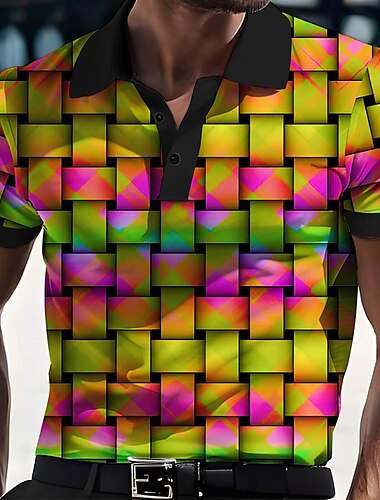  Муж. Графика Neon Рубашки поло Рубашка для гольфа С короткими рукавами Футболки поло Рубашки с воротником На каждый день Одежда для отпуска Одежда в стиле рейв Наряды для вечеринок Пуговицы 3D печать