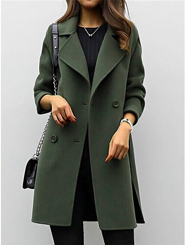  Women's Winter Coat Fall Long Overcoat Double Breasted Pea Coat with Belt Windproof Classic Slim Fit Trench Coat Elegant Outerwear Long Sleeve ArmyGreen S