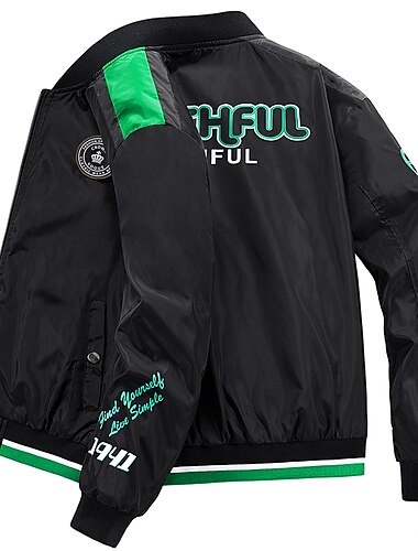  Herren Bomberjacke College Jacke Freizeitskleidung Langlebig Grundlegend Frühling & Herbst Frühling Sommer Britisch Freizeit Rundhalsausschnitt Standard Schwarz Weiß Jacken
