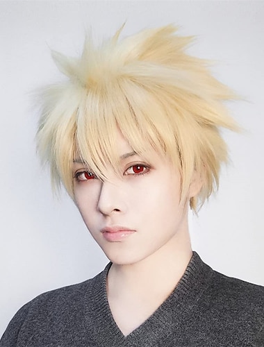  parrucca bionda corta e ispida per uomo, ragazzi, cosplay, parrucca bionda corta, parrucca anime cosplay per cosplaymaker, parrucca da uomo, parrucca sintetica ondulata per festa in costume di