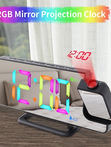  TS-9210 RGB Colorful Gradient Projection Clock LED Large Screen Mirror Digital Alarm Clock Desktop Simple Electronic Clock