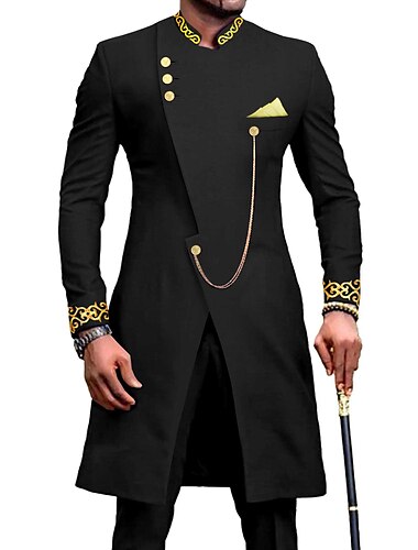  costume africane pentru bărbați negru burgundă 2 piese, plus marimea, dashiki, culoare uni, potrivire standard, un singur piept, cu un singur buton 2024