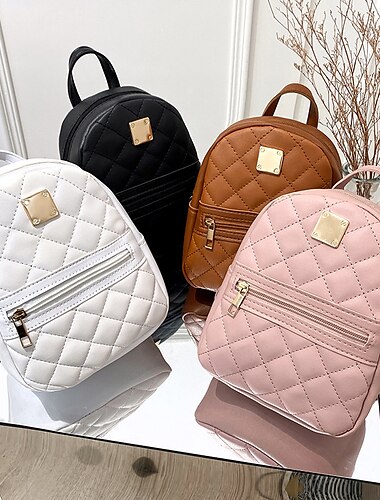  mini sac à dos matelassé avec poche avant zippée – sac en cuir PU élégant et compact en plusieurs couleurs pour l'école, le travail ou une utilisation décontractée