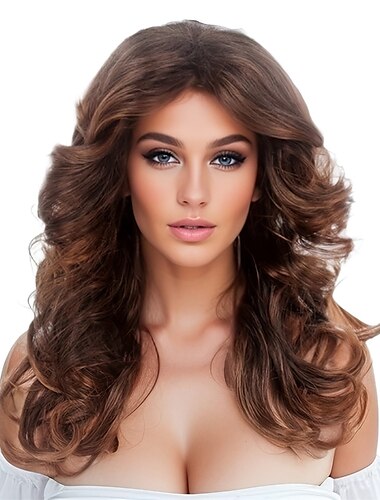  70er Braune Highlight Disco Perücke Farrah Fawcett Perücken für Frauen Damen Natürlich Synthetische Volle Perücken Vintage Cosplay Kostüm Haar Perücke Halloween Perücken