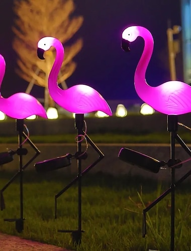  1/3 szt. Outdoor solar flamingo lampa trawnikowa wodoodporne światło ogrodowe różowe flamingi stocznia dżungla chodnik dekoracja krajobrazu