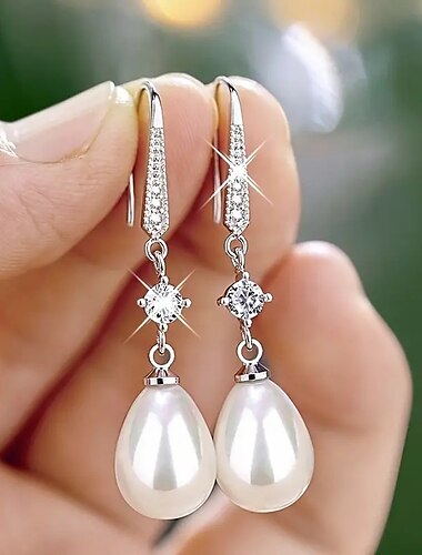  Damen Perlen Tropfen-Ohrringe Edler Schmuck Klassisch Kostbar Stilvoll Einfach Ohrringe Schmuck Weiß Für Hochzeit Party 1 Paar