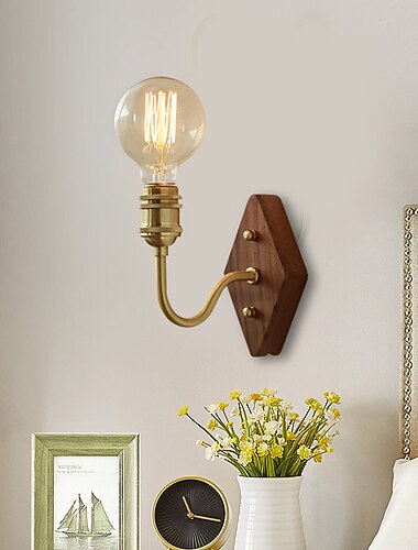  lightinthebox wood תאורת קיר תעשייתית, מנורת קיר מעץ וינטג' כפרית פנימית לסלון חדר שינה אולם משרד, זרוע מנורה מתכווננת, e27 רטרו ספוט קיר מנורות קריאה מראה אור, זהב 110-240v