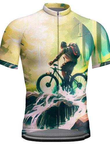  Men's Cycling Jersey Graphic Short Sleeve Bike Jersey Top with 3 Rear Pockets Mountain Bike MTB Road Bike Cycling Quick Dry Reflective Strips Back Pocket Moisture Wicking Sports Yellow Blue Dark Green