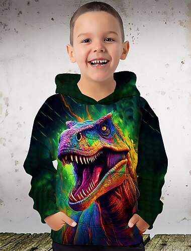  Para Meninos 3D Gráfico Animal Dinossauro Moletom Manga Longa Impressão 3D Verão Primavera Outono Moda Roupa de rua Legal Poliéster Infantil 3-12 anos Ao ar livre Casual Diário Normal