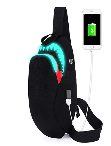 USB-Funktions-Rucksack, Schultasche, Herren, modischer USB-Lade-Nachtleucht-Rucksack, Hai-Laptop-Rucksack, Teenager-Schultasche, Reisetasche, Schwarz