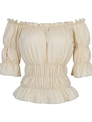  Élégant Victorienne Médiéval Blouse / Chemise Débardeur Ren Faire Manche Volants Pirate Dame Viking Épaules Dénudées Couleur Unie Femmes Celtique Pirate Fantaisie Carnaval Mascarade Carnaval Vacances
