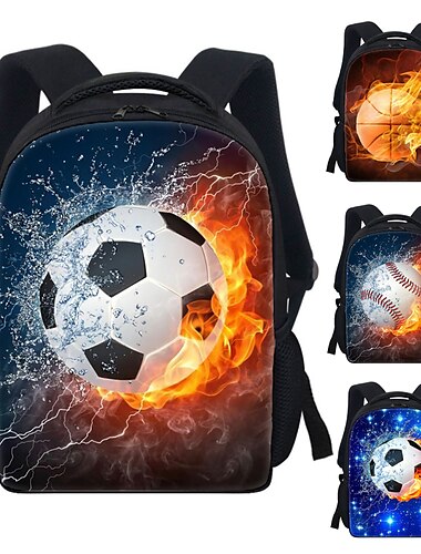  3-delat fotbollsryggsäcksset för pojkar – skolväska med eld- och isbollstryck, matchande lunchväska och pennfodral