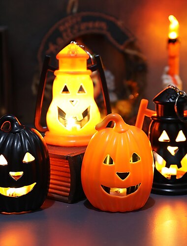  Decoraciones de Halloween, linternas de calabaza LED, festival de Jack O Lantern, linternas nocturnas, atmósfera de fiesta, linterna de vela, accesorios de terror, accesorios de esqueleto, decoración