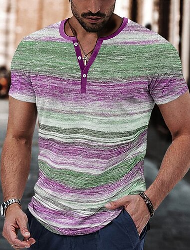  Per uomo Maglietta con bottoni Maglia Henley Maglietta Maniche Corte Henley Estate Semplice Graduale Moda Designer Essenziale Vacanza Streetwear Uscire Rosa Blu Viola Maglietta Top per Uomo