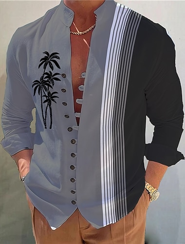 Homens Coqueiro Listrado Plantas Tropicais Camisa Social Camisa havaiana Camiseta Aloha Manga Longa Camisa Colarinho Chinês Moda Roupa de rua Designer Ao ar livre Rua Casual Verde Claro Castanho   Homens Coqueiro Listrado Plantas Tropicais Camisa Social Camisa havaiana Camiseta Aloha Manga Longa Camisa Colarinho Chinês Moda Roupa de rua Designer Ao ar livre Rua Casual Verde Claro Castanho