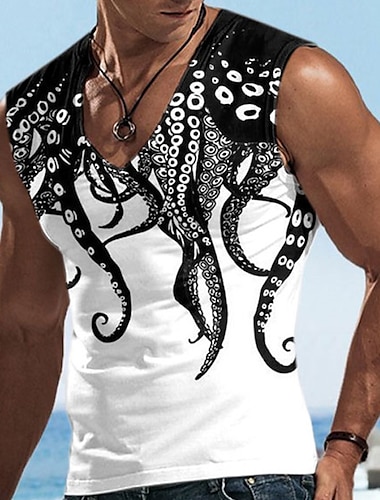  Ανδρικά Αμάνικη Μπλούζα Τοπ γιλέκου Αμάνικο μπλουζάκι για άντρες Γραφική Ζώο Χταπόδι Λαιμόκοψη V Ρούχα 3D εκτύπωση Αθλητικά Τρέξιμο Αμάνικο 3D εκτύπωση Υψηλής Ποιότητας Καθημερινό Μυς