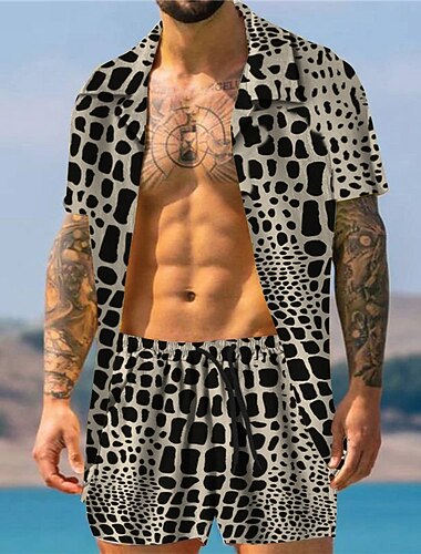  Per uomo Leopardo Stampe Grafiche Set di camicie Camicia Set Camicia Camicia hawaiana estiva Maniche Corte Colletto cubano Moda Streetwear Designer All'aperto Streetwear Casuale Stampato Estate