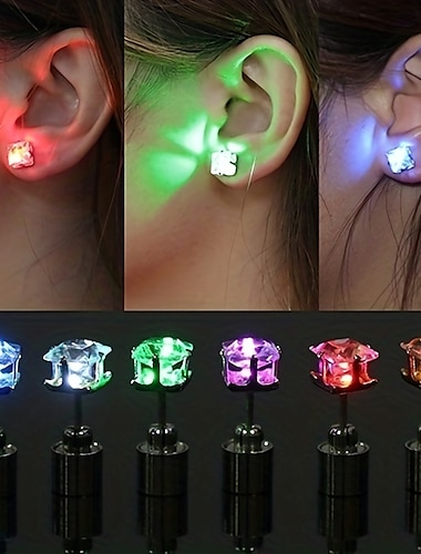  2PCS LED Earring Light Up Crown Glowing Crystal Stainless Ear Drop Ear Stud Earring Jewelry
