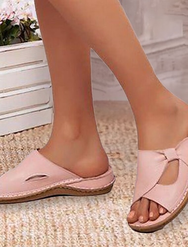  Damen Sandalen Hausschuhe Slippers Mules Sandalen mit Keilabsatz Übergrössen Handgefertigte Schuhe Täglich Strand Feste Farbe Sommer Keilabsatz Offene Spitze Klassisch Brautkleider schlicht