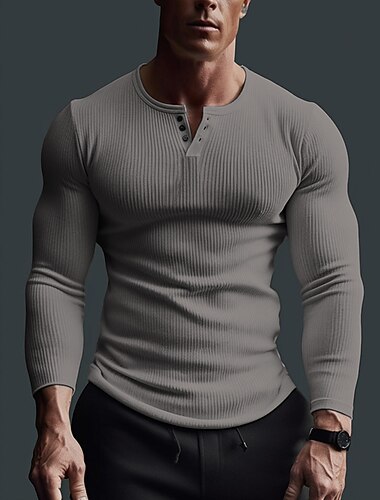  Hombre Henley Shirt Camisa musculosa Camiseta de punto acanalado Camiseta superior Camisa de manga larga Manga Larga Plano Tira de pozo Moda Design Básico Henley Vacaciones Calle Noche Verano Negro