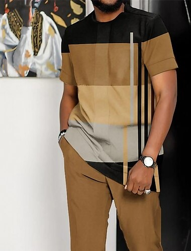  男性用 Tシャツの衣装 ティーセット グラフィック カラーブロック クルーネック 衣類 3Dプリント アウトドア 日常 半袖 3Dプリント 2個 2個 デザイナー カジュアル 快適