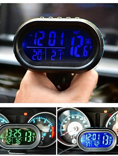  Reloj digital para coche, termómetro automático, voltímetro de 12v-24v, probador de voltaje 3 en 1, reloj para automóvil, reloj luminoso led para coche