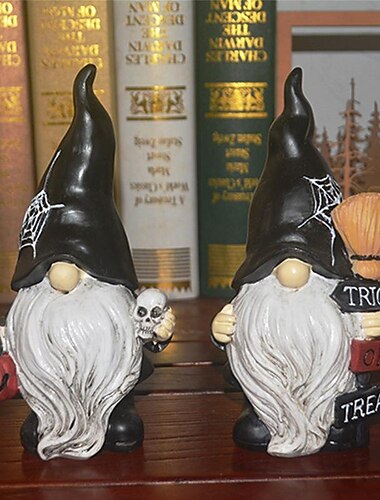  Halloween krasnale ogrodowe statua, polyresin gnomy figurki wystrój, krasnale rzeźby ogrodowe, jesień zabawny wystrój na zewnątrz dziedziniec patio trawnik halloween czarne krasnale dekoracje ogrodowe