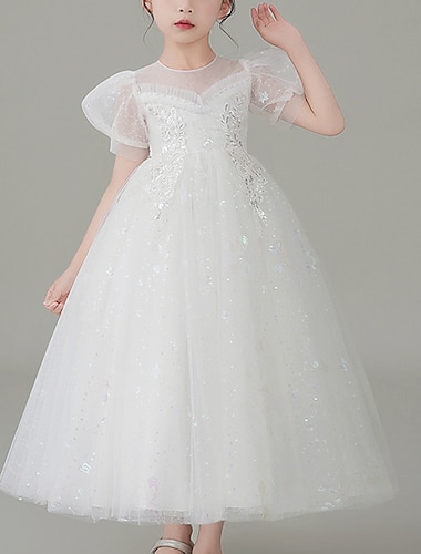  Trapèze Longueur Cheville Robe de Demoiselle d'Honneur Fille Fête de Mariage Filles Jolie robe de bal Dentelle avec Tulipe Floral / Fleurs Ajustement 3-16 ans