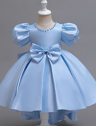  Abito da damigella d'onore bambina Da ragazza Vestito da festa Matrimonio Feste Occasioni speciali Adorabile Dolce Cerniera Tinta unica Manica corta Girocollo Fagiolo rosa Bianco 3-13 anni
