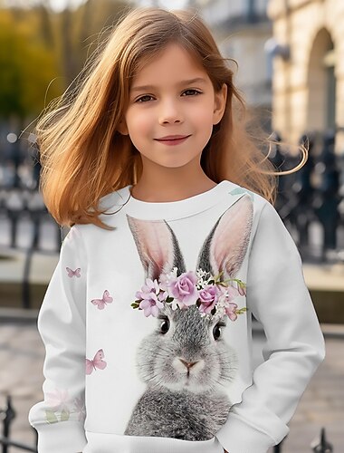 Flickor 3D Djur Kanin Tröja Långärmad 3D-tryck Sommar Höst Mode Streetwear Förtjusande Barn 3-12 år Utomhus Ledigt Dagligen Normal   Flickor 3D Djur Kanin Tröja Långärmad 3D-tryck Sommar Höst Mode Streetwear Förtjusande Barn 3-12 år Utomhus Ledigt Dagligen Normal