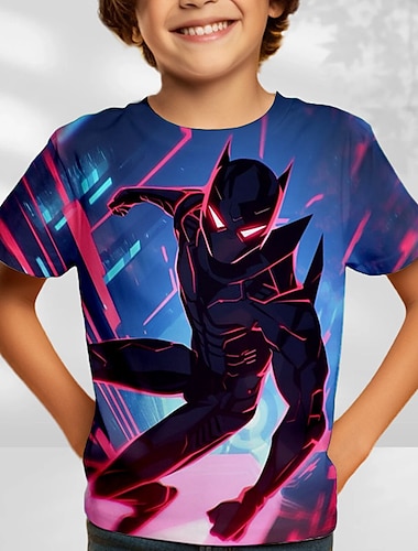  Pojkar 3D Grafisk Tecknat T-shirt Kortärmad 3D-tryck Sommar Vår Aktiv Sport Mode Barn 3-12 år Utomhus Ledigt Dagligen Normal