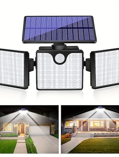  Luces de pared solares de 266 ledes, luz de sensor de movimiento giratoria impermeable ultrabrillante para pared de patio de porche al aire libre