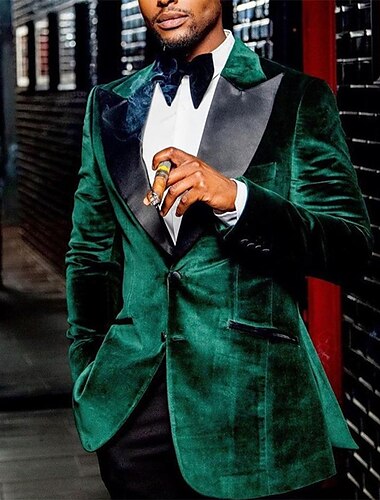  Мужской бархатный повседневный пиджак для вечеринок, классический однобортный однобортный пиджак с двумя пуговицами, зеленый, 2024