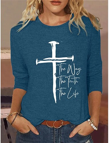  Damen T Shirt Graphic Buchstabe Täglich Basic Langarm Rundhalsausschnitt Normale Oberteile Täglich Wochenende Bedruckt Schwarz Weiß Rosa Blau Khaki Herbst Winter