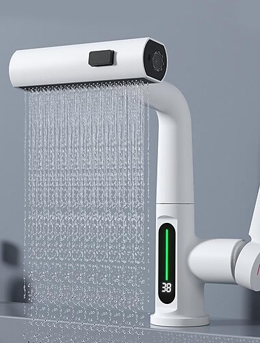  cascade robinet de salle de bain affichage lcd multifonction extractible évier mitigeurs, 360 degrés rotation salle de bain navire laiton robinet 3 mode bec pulvérisateur