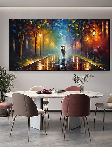  oljemaleri håndlaget håndmalt veggkunst abstrakt regn gate tre lampe kniv landskap hjemmedekorasjon dekor rullet lerret uten ramme ustrukket