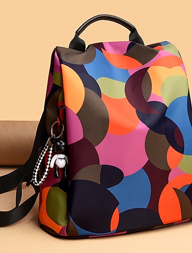  sac à dos en tissu oxford géométrique coloré avec poignée et porte-clés | sac de retour à l'école ou de voyage élégant et durable
