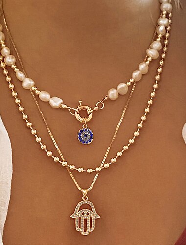  1個 ステートメントネックレス レイヤードネックレス For 女性用 多色 パーティー 日常 誕生日 クリスタル 人造真珠 合金 目 手