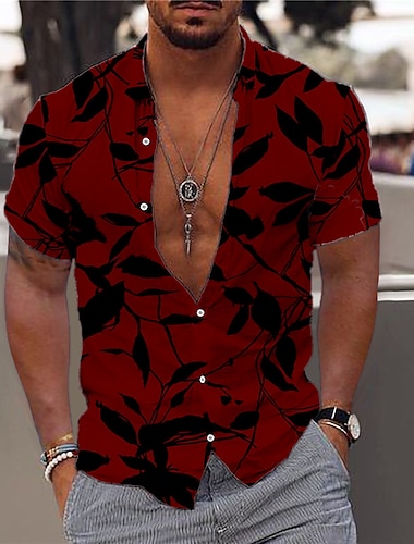  Herren Hawaiian Aloha Blätter Hemd Hawaiihemd Sommerhemd Kurzarm Modisch Designer Brautkleider schlicht Outdoor Casual Festtage Sommer Frühling Umlegekragen Bedruckt Button-Down Weiß Rote Marineblau