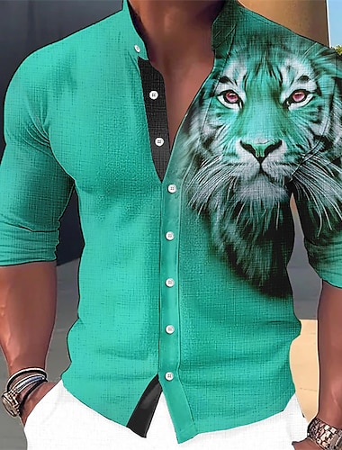  Herren Tier Tiger Hemd Knopfhemd Langarm Modisch Strassenmode Designer Outdoor Casual Täglich Sommer Frühling Herbst Ständer Bedruckt Blau-Grün Rote Blau Orange Grün