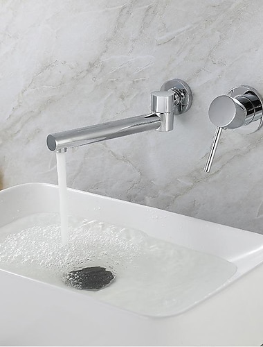  Robinet de salle de bain mural dissimulé, mitigeur d'évier, robinet de salle de bain rotatif, robinet à poignée unique avec tuyau froid et chaud