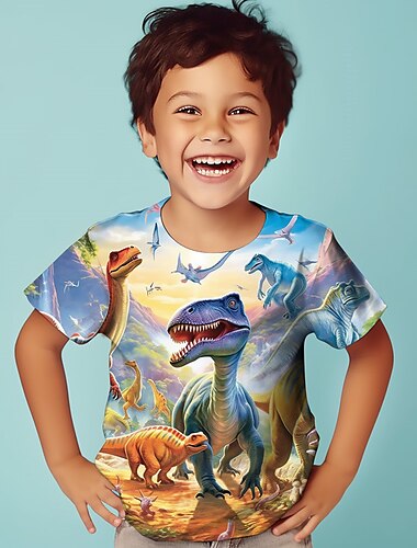  Jungen 3D Grafik Tiermotiv Dinosaurier T-Shirt Kurzarm 3D-Druck Sommer Frühling Aktiv Sport Mode Kinder 3-12 Jahre Outdoor Lässig Täglich Normale Passform