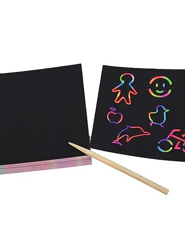  100pcs scratch art arcobaleno mini note con stilo in legno colorato scratch art mini note colorato scratch art fai da te bambini scuola materna studenti doodle pittura regali per feste