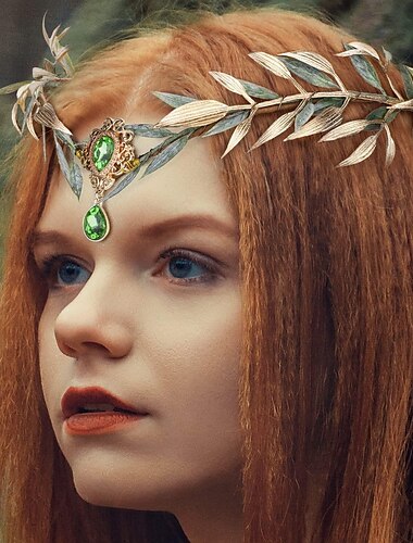  diadema de diamantes de imitación de hoja de hada - tocado de princesa elfo hecho a mano corona de flores de boda de bosque para mujeres niñas renacimiento halloween cosplay accesorios para el cabello