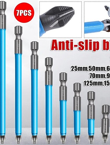  7 Stück/Set S2 Anti-Rutsch-Schraubendreher-Bits mit langer Reichweite, Präzisions-PH2-Einzelkreuzschlitz-Bits, magnetische Kreuzschlitz-Schraubendreher-Bits für 25–150 mm