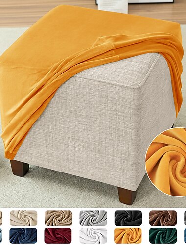  stretch ottoman hoes bordeauxrood fluweel vierkante ottoman hoezen rechthoekige opvouwbare opbergkruk hoes bank hoes meubelbeschermer zachte hoes met elastische onderkant